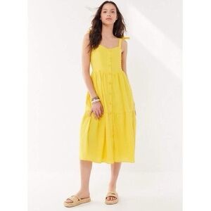 NEW Urban Outfitters Positano Yellow Sleeveless Button Midi Dress XS Sundress